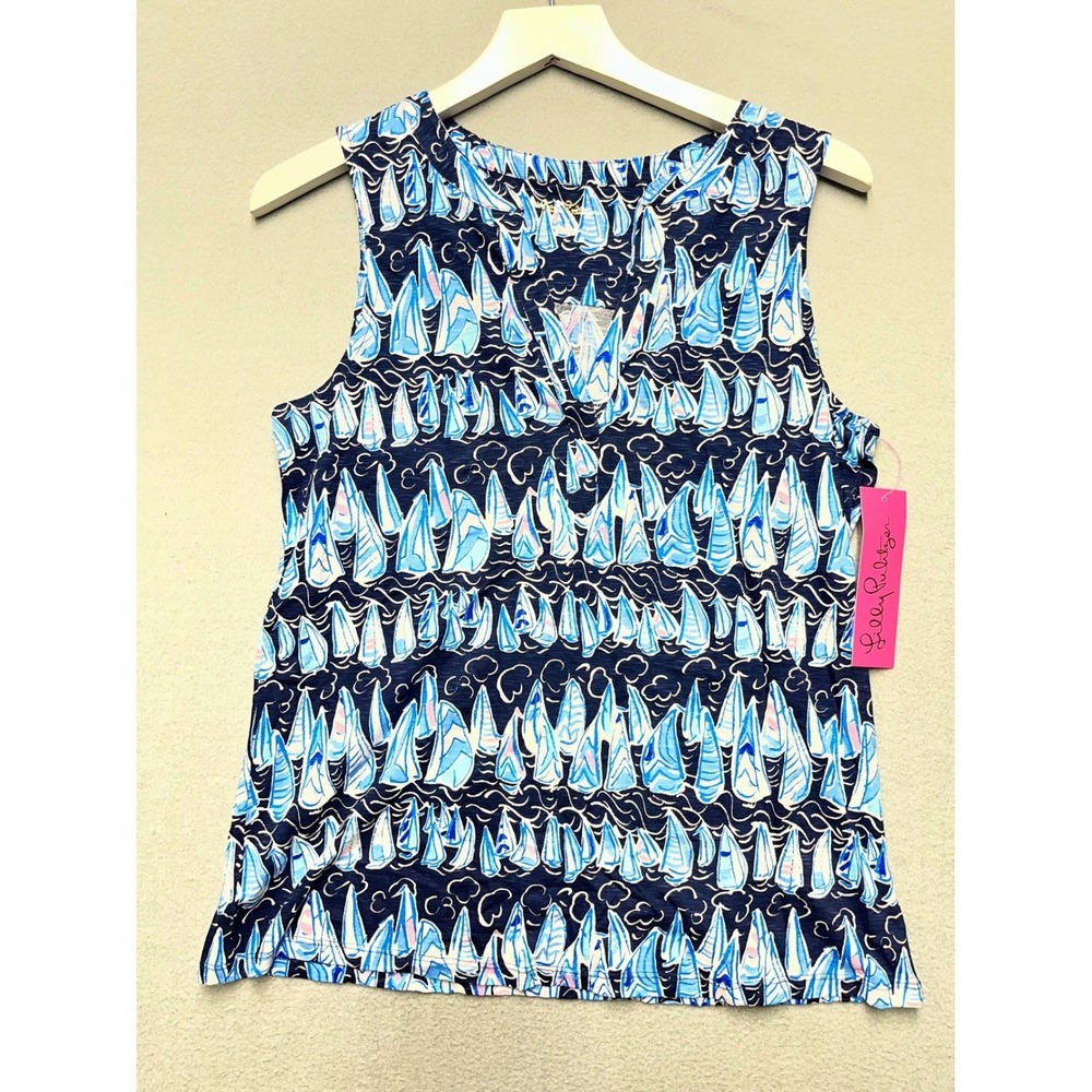 Lilly Pulitzer Dev Knit Top Low Tide Navy Sails and Stripes Tank Small 011153